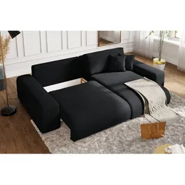 luma-home Cord Ecksofa Schlaffunktion ausziehbar Bettkasten Polsterecke L-Couch in Schwarz & Schwarz