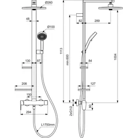 Ideal Standard Alu+ Duschsystem mit Brausearmatur, FirmaFlow-Kartusche, 2 Ablagen, Silk Black