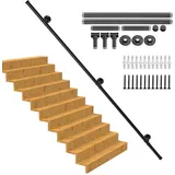 Handlauf Treppe, Rutschfester Treppengeländer Innen und Außen, Geländer Treppe Rohrförmiges Handfußgeländer,Wandhandlauf mit Zubehör Handlauf Schwarz Komplettset 2.5M