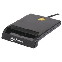 Manhattan USB-A Contact Smart Card Reader, 12 Mbps, Friction type compatible, External, Windows or Mac, Cable 105cm, Black, Three Year Warranty