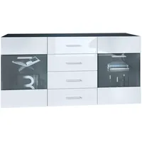 Vladon Sideboard, Weiß Hochglanz, 139x72x35 cm, Wohnzimmer, Kommoden &