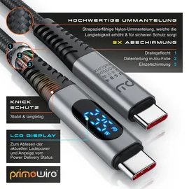 Primewire Thunderbolt 3 Kabel, USB 4 Typ C, USB-Kabel, USB-C, (150 cm), Gen 3x2-100 Watt Ladekabel / Datenkabel 40 Gbit/s mit Display, 1,5m