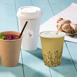 BIOZOYG 100 Stück Pappbecher Wildblumen, 200ml / 8oz, Einwegbecher, Pappbecher, Einweg-Trinkbecher, kompostierbar, gelb mit Frühlingsdruck