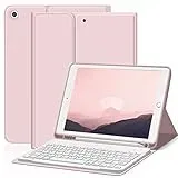 ZOYU Hülle mit Tastatur für iPad 9. Generation 2021/iPad 8. Generation 2020/iPad 7. Generation 2019, iPad 10,2 Hülle mit Tastatur, Bluetooth Tastatur Folio mit Stifthalter, QWERTZ Layout, Rosa