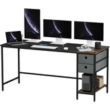 SANODESK FD4 Plus 160x60x75cm Fester Tisch, Fester Schreibtisch, Computertisch mit Bücherregal, Home Office PC-Tisch mit 2 Tier Lagerregalen, Schreibtisch mit Bücherregal (Eiche Vintage und Schwarz)