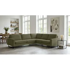 Home Affaire Ecksofa HOME AFFAIRE "Pinto, XXL, 250/290 cm, langer Schenkel, Ottomane", grün (khaki), B:290cm H:85cm T:250cm, Luxus-Microfaser in Lederoptik(100% Polyester);Cord (92% Polyester, 8% Polyamide), Sofas, Ecksofa, Cord, Chenille, Lederoptik, mit Keder,