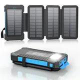 Solar Powerbank 26800 mAh mit 4 Solarpanel, Powerbank USB-C Schnellladung für iPhone Samsung und mehr, IPX7 wasserdichte Outdoor Externe Akkus mit Taschenlampen-Dauerlicht/SOS/Stroboskop (Blau)