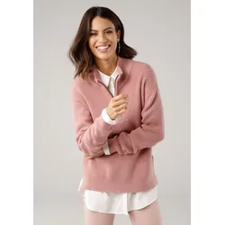 Troyer LAURA SCOTT, Damen, Gr. 34, rosa (rosa (aus nachhaltigen material)), Grobstrick, Obermaterial: 50% Viskose, 28% Polyester, 22% Polyamid, clean, unifarben, casual, figurumspielend hüftlang, Langarm Bündchen, Pullover, mit Troyer-Kragen