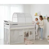 Homestyle4u Hochbett 90x200 mit Vorhang und Tunnel in Weiß Sterne 1889