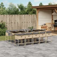 VidaXL 11-tlg. Garten-Essgruppe mit Kissen Beigemischung Poly Rattan