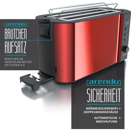 Arendo Toaster Langschlitz mit Display, Auftaufunktion, 1500W, integrierter Brötchenaufsatz, Rot