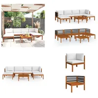 vidaXL 7 tlg. Garten Lounge Set mit Kissen Cremeweiß Massivholz Akazie - Gartenmöbel-Set - Gartenmöbel-Sets - Gartensofa - Gartensofas - Weiß