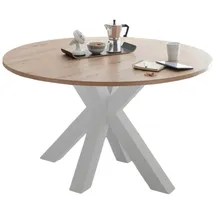 58 aufm Kessel Esstisch Rund ausziehbar Edda 10 110 x 110 x 78 Küchentisch Weiß Matt Lack/Asteiche 13558-110