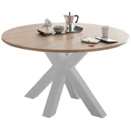 58 aufm Kessel Esstisch Rund ausziehbar Edda 10 110 x 110 x 78 Küchentisch Weiß Matt Lack/Asteiche 13558-110