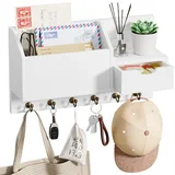 Schlüsselablage, Wandhalterung mit 6 Haken und Aufbewahrungsschublade, Schlüsselbrett Holz, Wand Schlüsselhaken, Wandregal für Schlüsselanhänger Organizer, für Eingang Wohnzimmer Flur Büro (weiß)