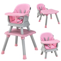GOPLUS 6 in 1 Kinderhochstuhl mit Tisch, Babyhochstuhl mit & 5-Punkt Sicherheitsgurt & Abnehmbarem Waschbarem Tablett, Kinderhochstuhl mit Befestigungsgurt, von 7-36 Monaten (Rosa)