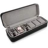 Mimdixy Uhrenbox Mit 6 Fächern, Uhren-Aufbewahrungsbox 12,99x4,33x2,95 Zoll Uhrenbox Schwarzes Leder, PU Leder Präsentationsbox Getrennte Fächer Box Mit Herausnehmbaren Uhrenkissen Für Uhren Organizer