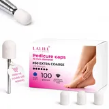 LALILL Schleifkappen LUX 100 Stück – weiße Fräskappen für Nagelfräser – Maniküre, Pediküre & Podologie – Aufsätze für Fußpflege, Hornhautentfernung, Nagelmodellage, 10mm 60er Körnung