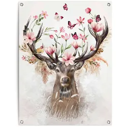 Poster REINDERS "Hirsch in Blumen", rosa (farbe bild(er): rosa), B:60cm H:80cm T:0,1cm, Leinwand, Bilder, Outdoor für Garten oder Balkon
