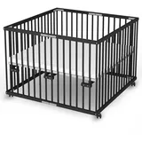 Sämann Laufstall faltbar Baby 100x100 cm mit Matratze | stufenlos höhenverstellbar | Laufgitter Premium | Babybett aus Holz | Krabbelgitter Black Edition