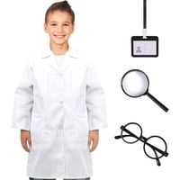 MIVAIUN 4 Stück Kinder Wissenschaftler Arzt Kostüm, Kinder Laborkittel Arztkittel mit Kunststoff-Lupenbrille Arbeitskarte Gläser, Doktor Wissenschaftler Dress Up Zubehör für Jungen Mädchen