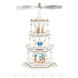 Dregeno Erzgebirge Weihnachtspyramide Pyramide mit Engeln weiß, 3-stöckig, für Kerzen d=14mm Breite x Hö, Pyramide mit kleinen Engeln mit Instrument weiß