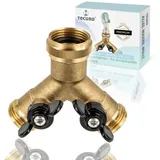 tecuro 2-Wege Y-Verteiler 3/4 Zoll mit 2 Absperrhähnen - für Auslaufventile Messing blank