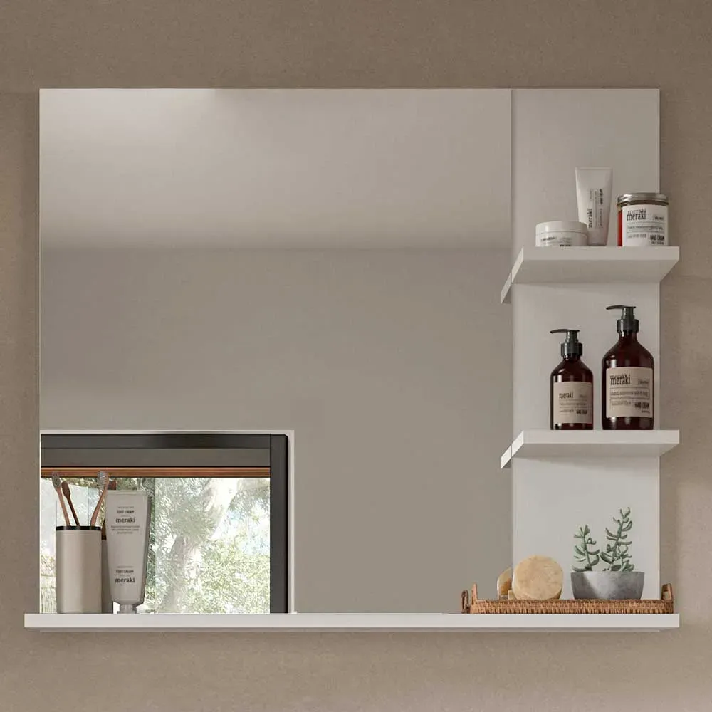 Badezimmer Spiegel weiss mit drei Ablagen 80 cm breit