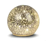 Formano Deko-Kugel 12 cm Sterne Silber Glaskugel Timer 6h / 18h beleuchtet - Batteriebetrieben - glänzende Crackle-Optik - Herbst Winter Weihnachtsdeko für Tisch Regal Fensterbank