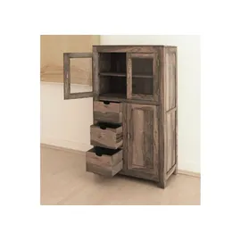 Massivmoebel24 Vitrine Sheesham 90 x 45 x 148 cm Grau
