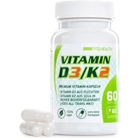 SRS®-VEGANES VITAMIN D3+K2: Für mehr Sonnenschein im Leben, Vitamin D3 aus Flechten, Vitamin K2 aus Soja (100% All-Trans-Mk7), Kleine & hochdosierte Kapseln, 1Jahresvorrat, Made in Germany