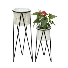 DanDiBo Ambiente Blumenhocker mit Topf 2er Set Metall 60 x 30 cm Schwarz Weiß