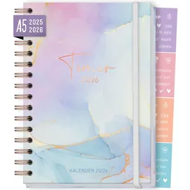 Häfft Häfft-Timer Fancy 2025/2026 A5 "Bleu & Rosé" Schülerplaner mit Hardcover und Spiralbindung für Oberstufe, Ausbildung, Studium, Laufzeit Aug 2025 - Sep 2026 – nachhaltig & klimafreundlich