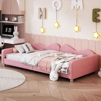 Fortuna Lai Polsterbett 90*200cm, Schlafsofa, Bettgestell aus weichem Teddystoff mit Rückenlehne und Armlehnen das ideale Bett für Kinder und Gä... - Rosa