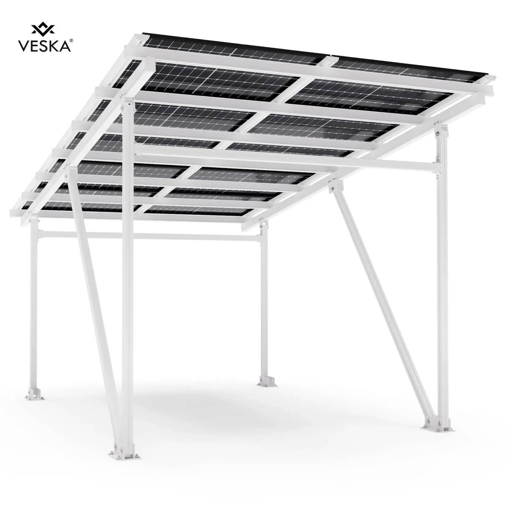 VESKA Solar-Carport "EcoPort 5000Bi" mit 10 Modulen - Effiziente und Nachhaltige Energiegewinnung in weiss