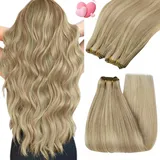 YoungSee Echthaar Tressen Blond Tressen Extensions Echthaar 35cm Echthaar Tressen zum Einnahen Goldblond mit Blond Weave Extensions Echthaar Doppelt Tressen Haartressen Echthaar 100g #16/22