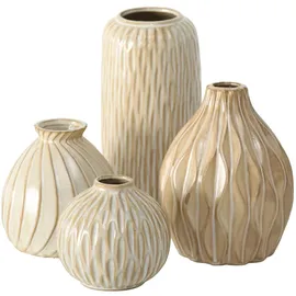 Boltze Vase Zalina 4-teilig (Blumenvase, Keramik Vase für Blumen / Trockenblumen / Pampasgras, Höhe 9-15 cm, Vasen-Set) 1006089, Weiß