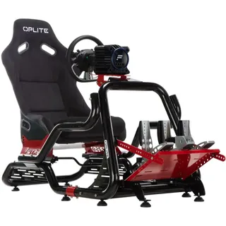 OPLITE Cockpit GTR S8 Elite Force Red Professionelles Cockpit für Rennsimulation, Simracing und Flightsim-Fahren mit seitlichen Verstärkungsrohren