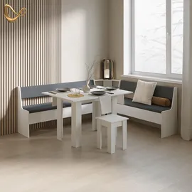 livinity® Eckbankgruppe, Weiß 210 x 180 cm mit Tisch