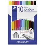 Staedtler Fineliner triplus, ergonomische Dreikantform, superfeine 0,3mm Spitze, lange Lebensdauer, DRY SAFE, PP-Schaft, MIX und MATCH, 10 Fineliner im Karton-Kissenetui, 334 C10