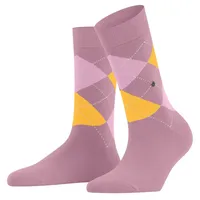 Burlington Damen Socken Queen Kurzstrümpfe, Baumwolle Rautenmuster, Logoemblem Rosa/Gelb