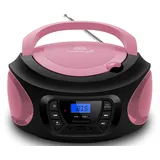 Tragbarer CD-Player | CD/CD-R | USB | FM Radio | AUX-In | Kopfhöreranschluss | Kinder Radio | Boombox | CD-Radio | Stereoanlage | Kompaktanlage (Pretty Pink)