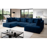 Furnix Wohnlandschaft CALVANI XXL Polstercouch Schlafsofa in U-Form Bettkasten und Kissen, großzügige Abmessungen, hochwertige Materialien blau