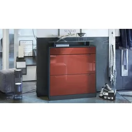 Vladon Today 155,5 x 95 x 28 cm weiß matt/Bordeaux Hochglanz mit 4 Klappen, 2 Schubladen und 3 offenen Fächern