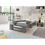 Lermowood Palettenbett M2 aus Holz 120 x 200 cm Grau mit Lattenrost Holzbett 30cm Stabiles Seniorenbett Kinderbett Jugendbett Gästebett erhöhtes Einzelbett Bettgestell Futonbett Komforthöhe