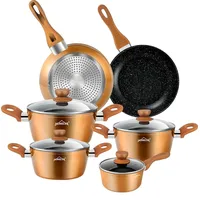 Topfset 10tlg Kochtopfset Antihaft-beschichtete Pfannenset Topfset Induktion Induktionstöpfe mit Deckel,Töpfe & pfannen 2208PS10C - Gold - Gold