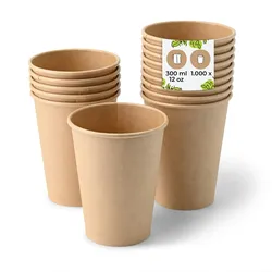 BIOZOYG 1000 Stück Einwegbecher 300ml / 12oz Pappbecher, Kaffeebecher, ungebleicht, ökologisch, kompostierbar, umweltschonend für Coffee to Go