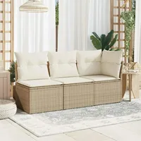 VidaXL Gartensofa mit Kissen 3-Sitzer Beige Poly Rattan