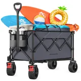 SONGMICS Handwagen faltbar, Bollerwagen, Gartenwagen, Campingwagen mit Griff, 4 abnehmbaren Rollen, platzsparend, Outdoor, Garten, 150 L, bis 150 kg belastbar, schiefergrau GFW115G01