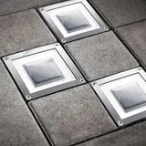 Melitec 3er Set - LED Solar Bodenleuchte SEL05 – Einbauleuchte für Pflastersteine, IP67, bis 750 kg, Edelstahl matt gebürstet, inkl. Akku - Silber